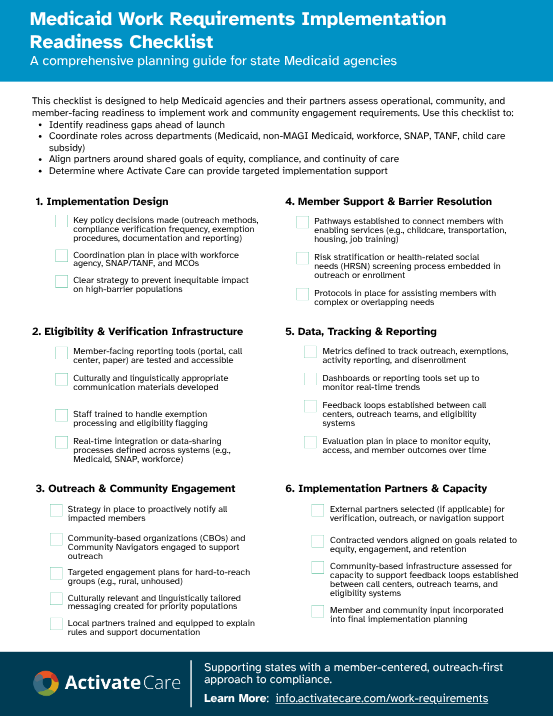 Medicaid Work Requirements Implementation Readiness Checklist (YouTube Thumbnail)